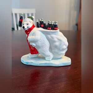 Vintage 1997 Coca-Cola Christmas Polar Bear with Red Scarf and Sack of Bottles
